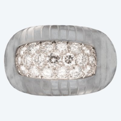 Anello Art Déco in cristallo di rocca e diamanti, 1935 circa