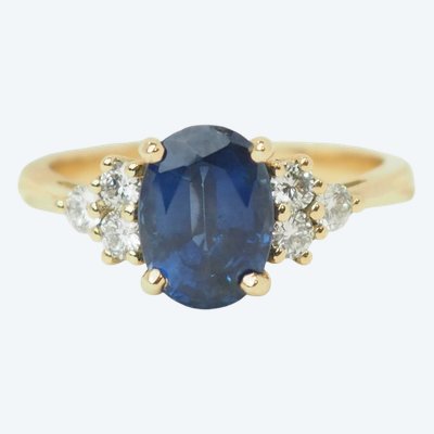 Bague saphir naturel 2,45 ct et diamants en or jaune