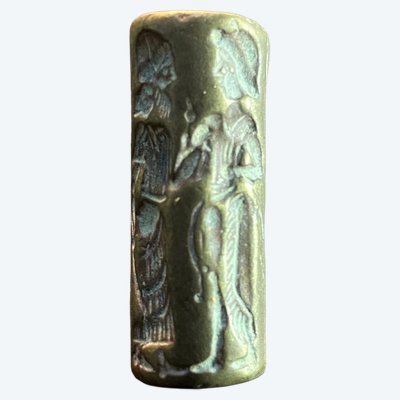Civilisation de Bactriane, 300/400 av. notre ère, Sceau-cylindre en bronze richement orné.