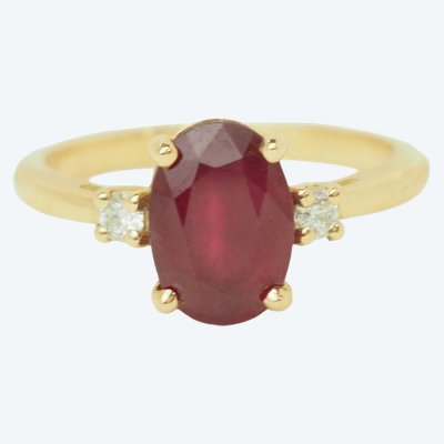 Bague Rubis 2,59ct Diamants E VS Or Jaune 18kt 
