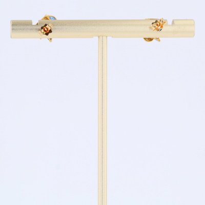 Puces d'oreilles or jaune diamants saphirs navette