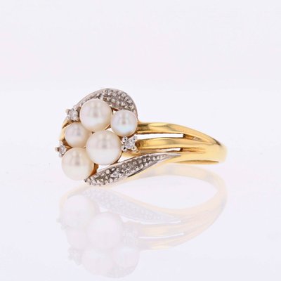 Bague deux ors diamants perles de culture