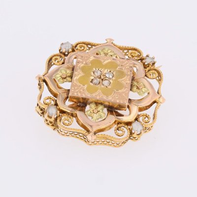 Alte Kragenbrosche Gold Diamant Feinperlen