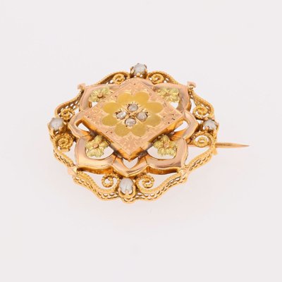 Alte Kragenbrosche Gold Diamant Feinperlen