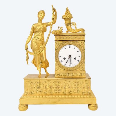 Pendule Restauration Bronze vergoldet Göttin Fortuna Abondance Palmetten XIX.