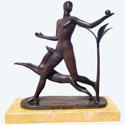 Man with antelope, H23 cm, bronze, 20th century