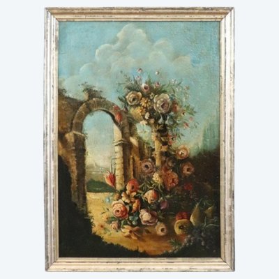 Nature morte ancienne, huile sur toile, Italie, XIXe siècle