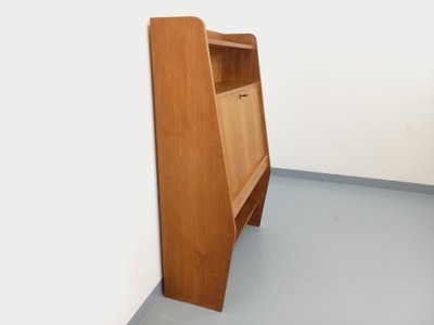60's vintage oak secretary bookcase storage cabinet