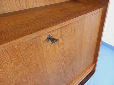 60's vintage oak secretary bookcase storage cabinet