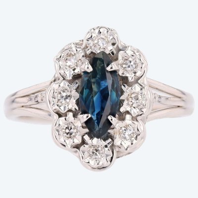 Anello con diamante e zaffiro marquise