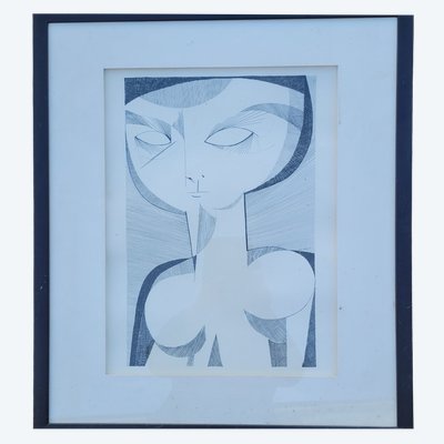 tableau dessin de femme  signé Aldemir Martins (1922-2006) Brésil
