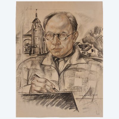 Odette PAUVERT - (1903 - 1966) - Portrait de René Cottet - Pastel - 1935