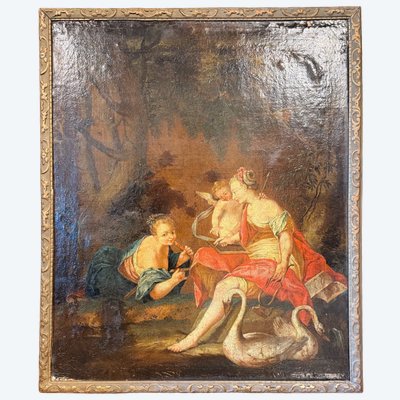 Tableau 18 eme leda et les cygnes dans le goût de Nicolas Vleughels