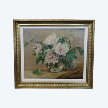  Oil on canvas - Dantane XXth - Bouquet of peonies