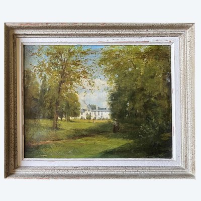 Tableau HST "La parc du château animé" Malmaison Rueil Bois Préau XIX°