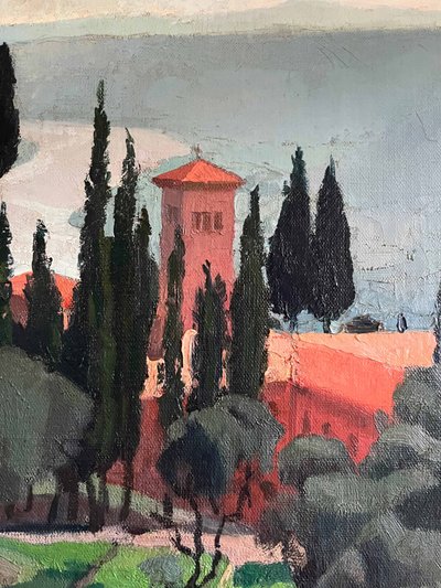 Tableau HSP "Paysage méditerranéen - Nice" 1935 Villa signé A. Deguene