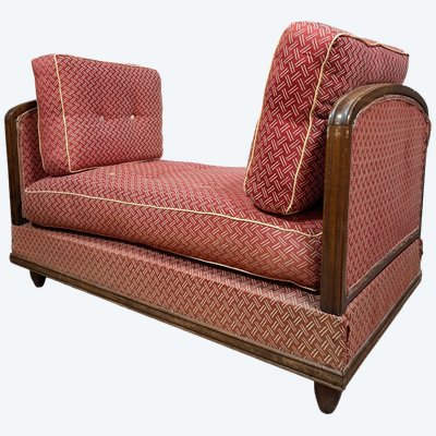 Banquette convertible Art Déco en placage de noyer, vers 1930-1940.