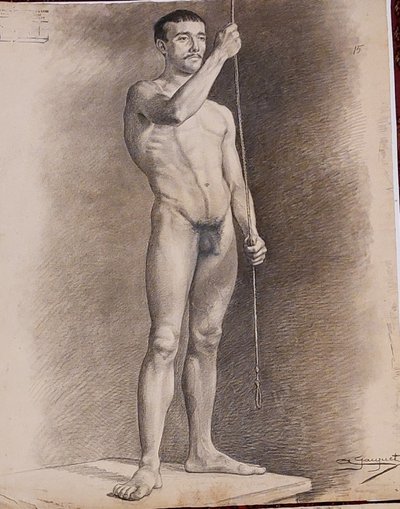 Arthur JACQUET - (1876 - 1966) - 4 dessins académiques masculins  - 1896 -