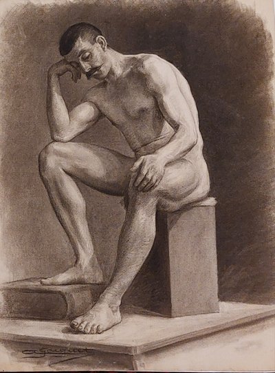 Arthur JACQUET - (1876 - 1966) - 4 dessins académiques masculins  - 1896 -