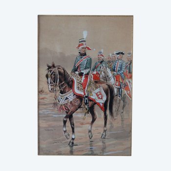 Pierer Albert Leroux ( 1890-1959) - Cavalier - Gravure gouachée