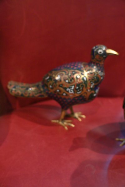 Chine , paire de cailles en cloisonné  brûle parfum