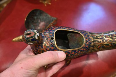 Chine , paire de cailles en cloisonné  brûle parfum