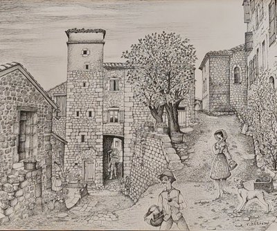 Remy HETREAU - (1913 - 2001) - 3 dessins - Brantes - Vaucluse