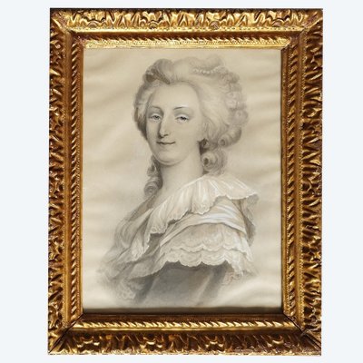 Marie-Antoinette reine de France portrait dessin 19ème encadré