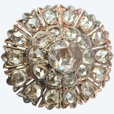 Brosche Napoleon III in 18 Karat Gelbgold, mit 2,50 ct Diamanten im Rosenschliff verziert