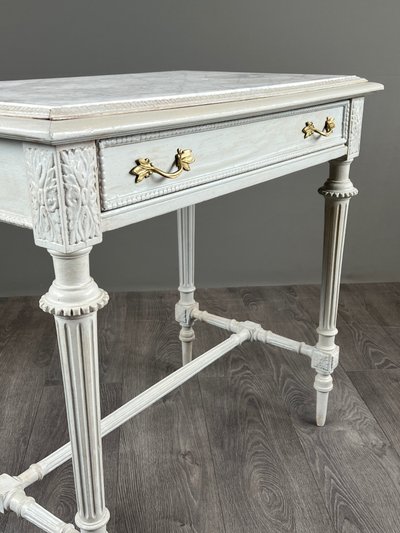 Louis XVI Style Table In Painted Wood With Marble Top, 20th Century