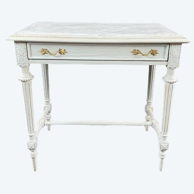 Table de style Louis XVI en bois peint et plateau en marbre, XXe Siècle