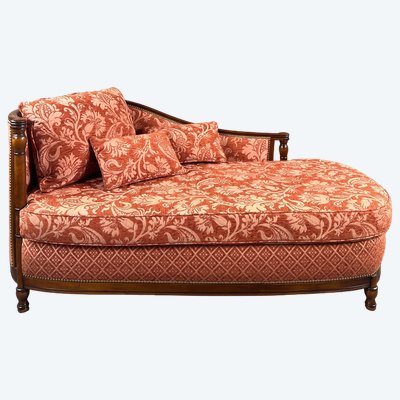 Méridienne Chaise longue de style Louis XVI, riche tissu à décor floral, XXe Siècle