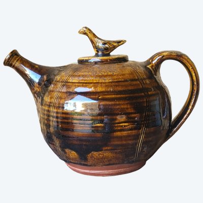 Teekanne aus Steingut von Jean Michel Doix, in Puisaye (Frankreich)