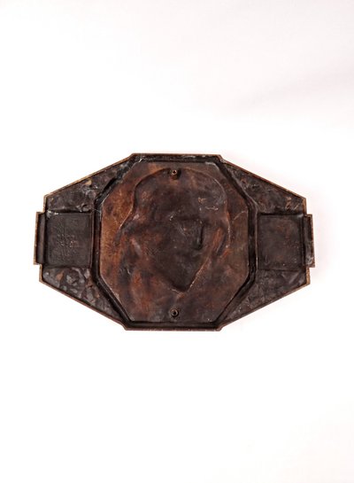 Plaque murale Art Déco bronze du Christ couronne d'épines signée M Thomas début XXe