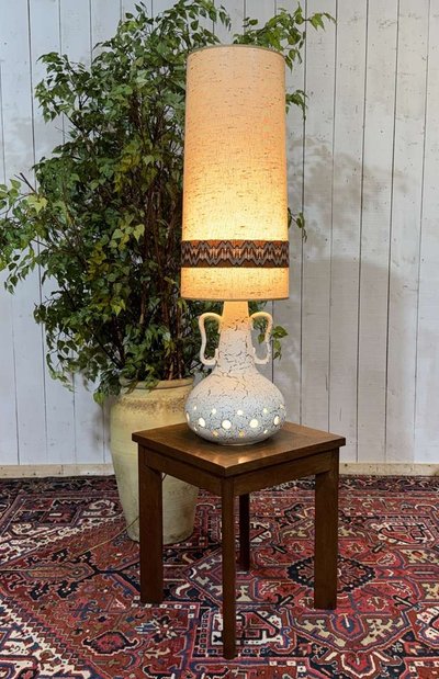 70s white ceramic lamp with period shade