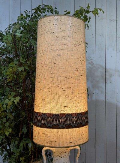 70s white ceramic lamp with period shade