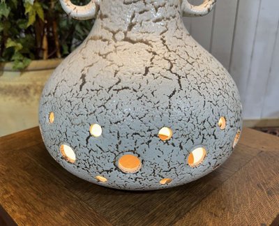 70s white ceramic lamp with period shade