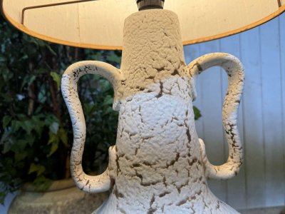 70s white ceramic lamp with period shade