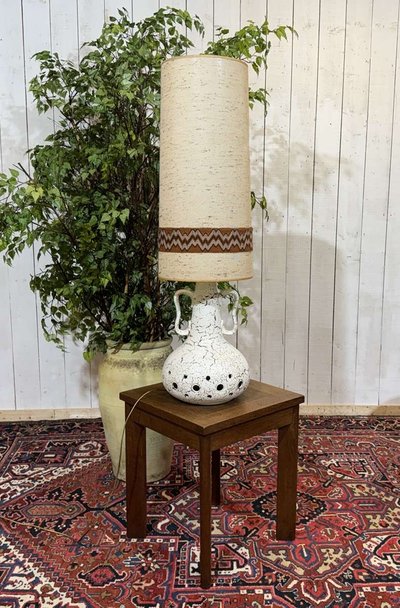 70s white ceramic lamp with period shade