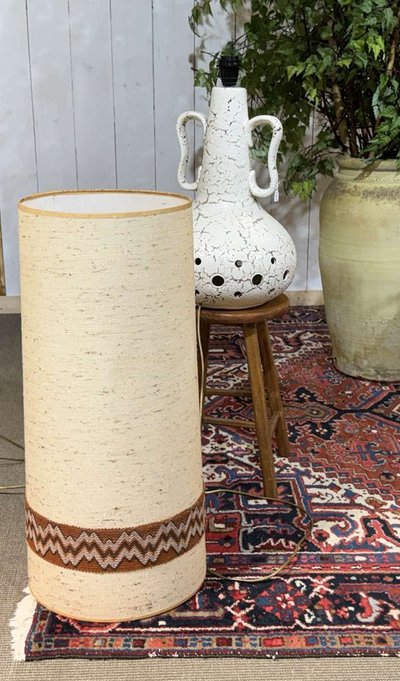 70s white ceramic lamp with period shade