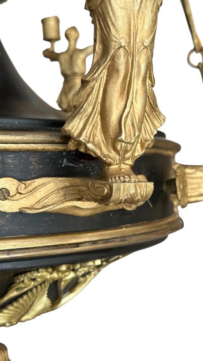 Ten-light gilded bronze Caryatid chandelier