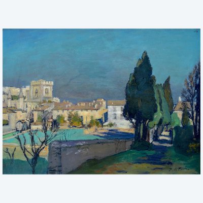 Paul de CASTRO (1882-1940)  " Chemin à Villeneuve lez Avignon " Provence France Paris