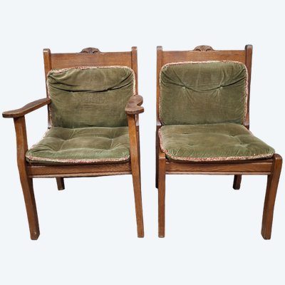 Paire de fauteuils modernistes en chêne massif (scandinave) vers 1950-1960