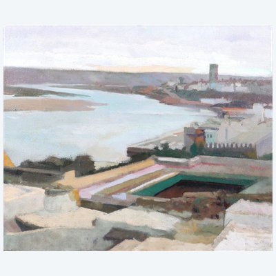 Albert DEQUENE 1897-1973 Marokko, Rabat, der Hassan-Turm, Landschaft, Gemälde um 1935 Orientalismus