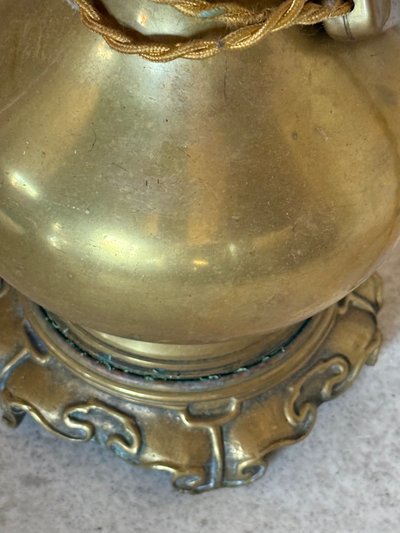 Lampada in bronzo con paralume in tessuto