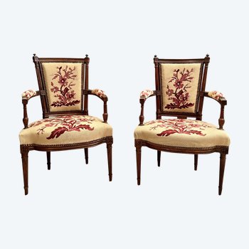 Pair Of Cabriolet Armchairs In Walnut Louis XVI Period Around 1780