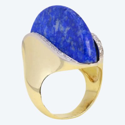 Yellow Gold Cocktail Ring with Lapis Lazuli and Diamonds