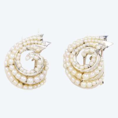 Double clips coquillage or blanc perles fines
