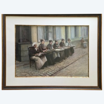 Grande gouache et aquarelle par Maurice Dubois (1869 - 1944)