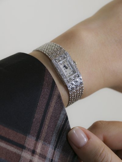 Montre Art Déco or blanc diamants